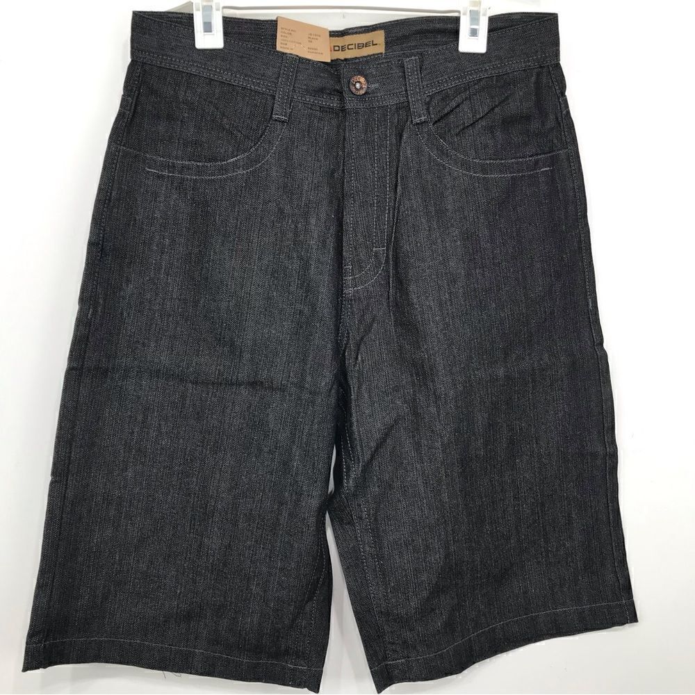 Decibel Black Dark Wash 100% Cotton Long Denim Streetwear Shorts NEW